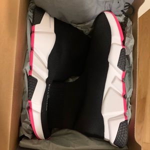 NIB BALENCIAGA SPEED RECYCLED SNEAKER IN BLACK/PINK SIZE 38